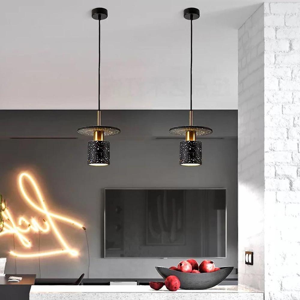 Terrazzo Cement Cylinder LED Pendant Light Modern Island Lighting