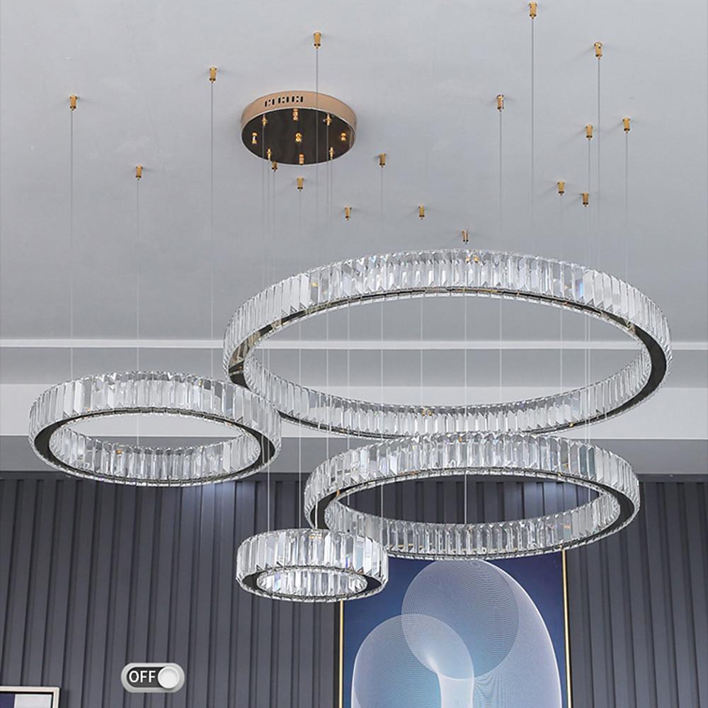 Modern Crystal Chandelier 4-Ring Gold Foyer Statement Lighting