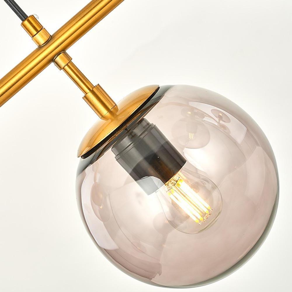 Nordic Linear Glass Globe Chandelier 4/6 Lights Gold Metal