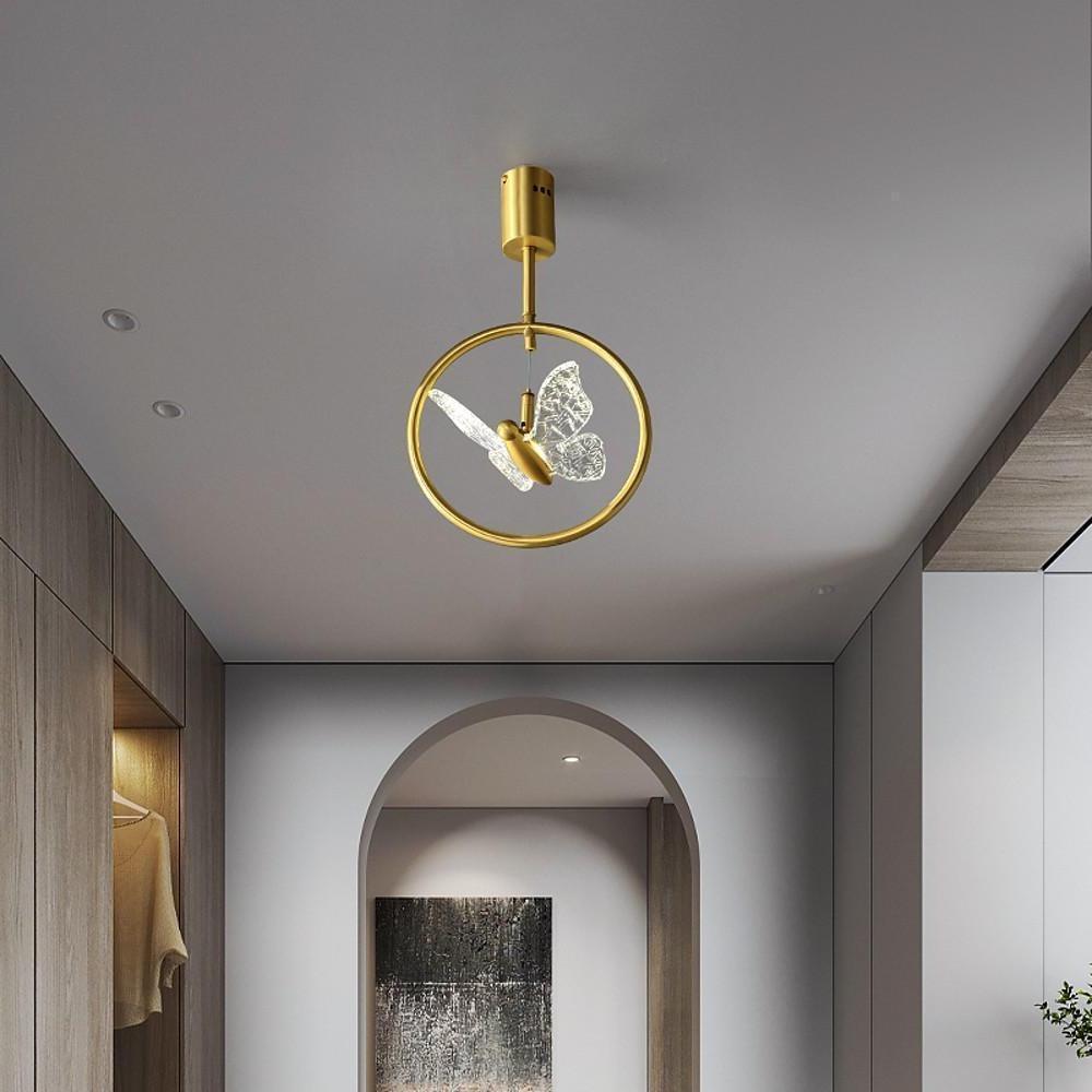 Butterfly Ring LED Semi Flush Mount Ceiling Light Brass Acrylic