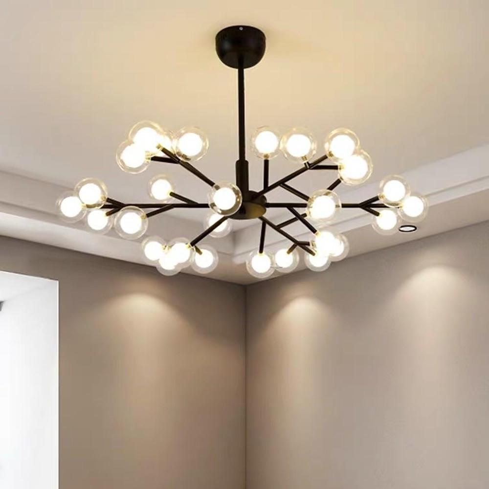 Modern Sputnik Chandelier 30-Light Glass Bubble Gold Metal 33" LED