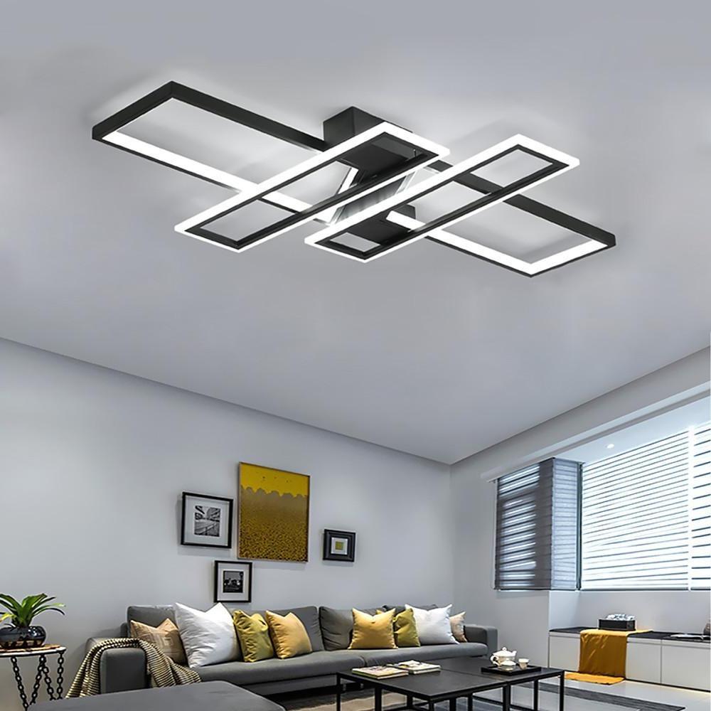 Modern 4-Rectangle LED Flush Mount Ceiling Light in Black
