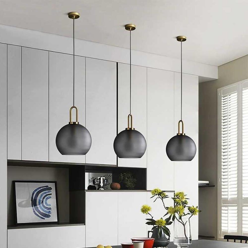 Nordic Industrial Glass Globe Pendant Light with Metal Frame