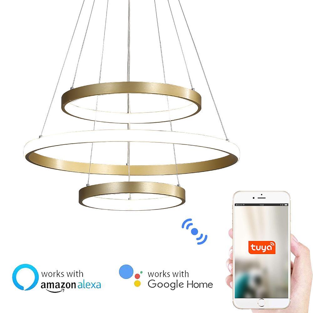 Adjustable Ring LED Chandelier - Dimmable Gold Contemporary Design
