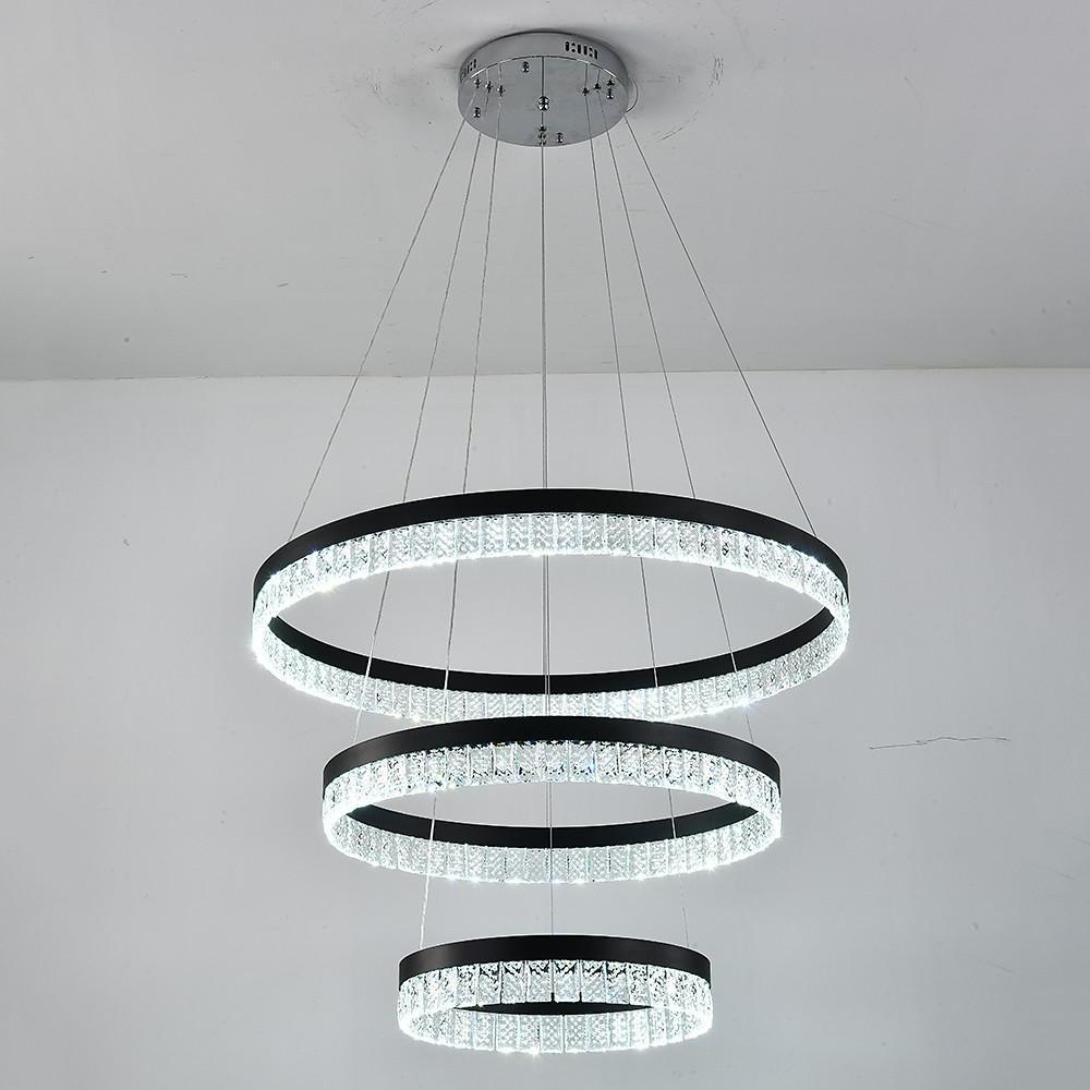3-Tier Crystal Chandelier LED Modern Circular Pendant Light