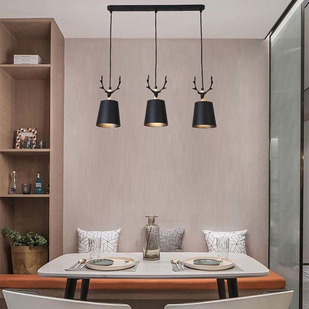 3-Light Antler Metal Pendant Chandelier - Industrial Farmhouse Style