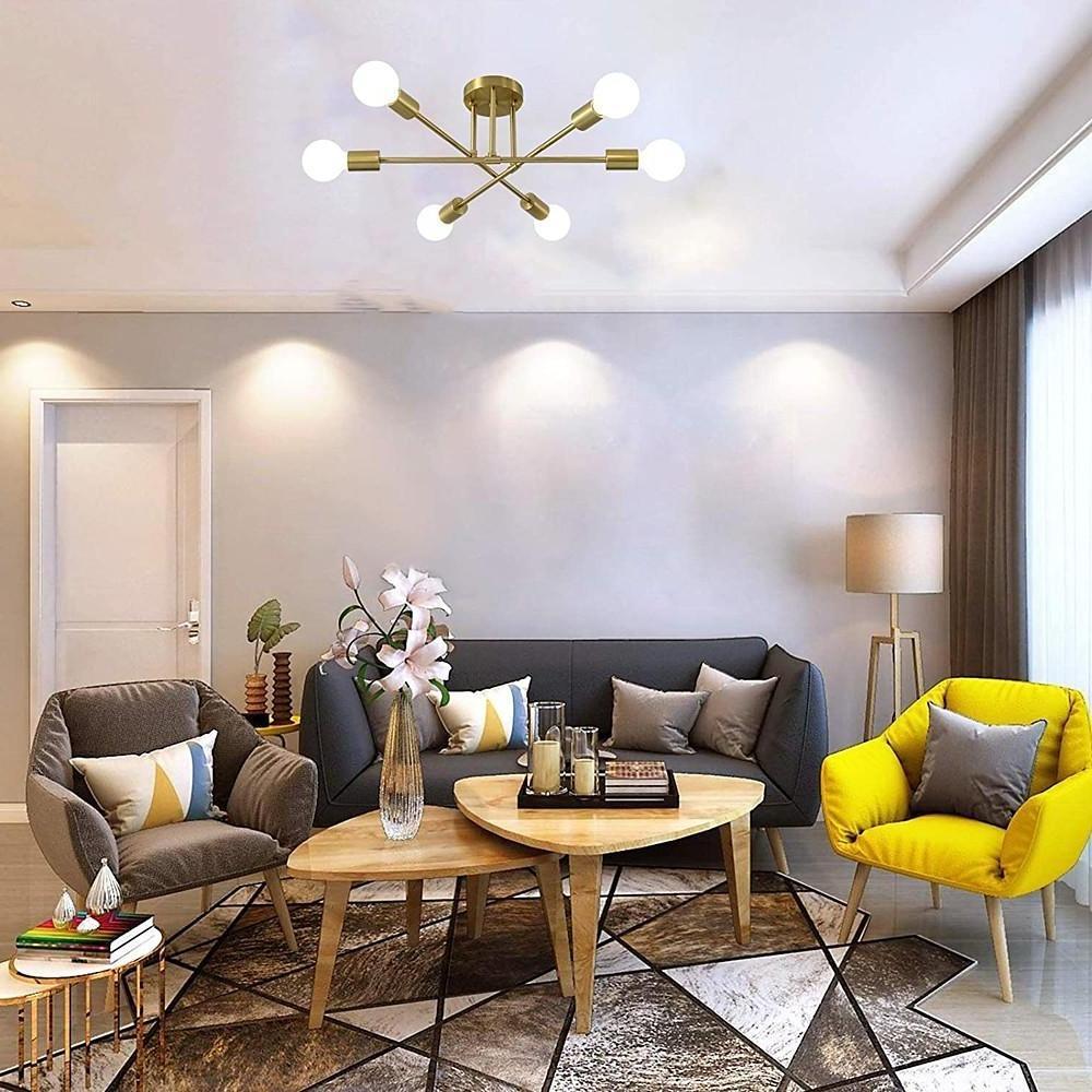 Geometric Sputnik Chandelier 6-Light Metal & Glass Ceiling Light