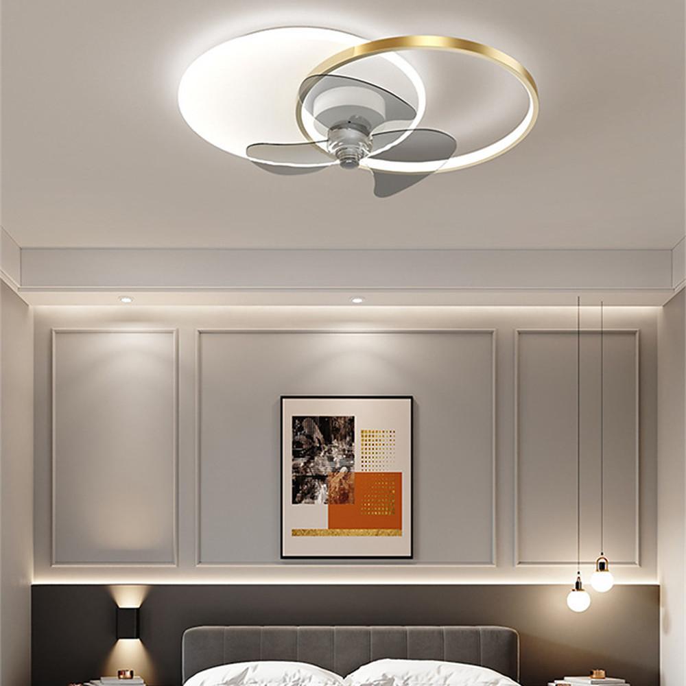 24'' Modern Flush Mount Ceiling Fan with Dimmable LED Light & Remote