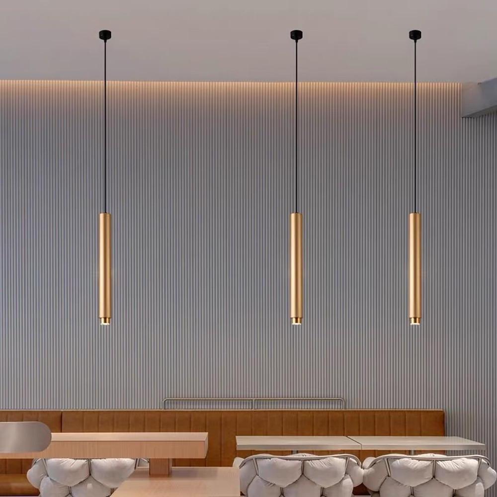 Gold Metal Cylindrical LED Pendant Light Modern Island Lighting