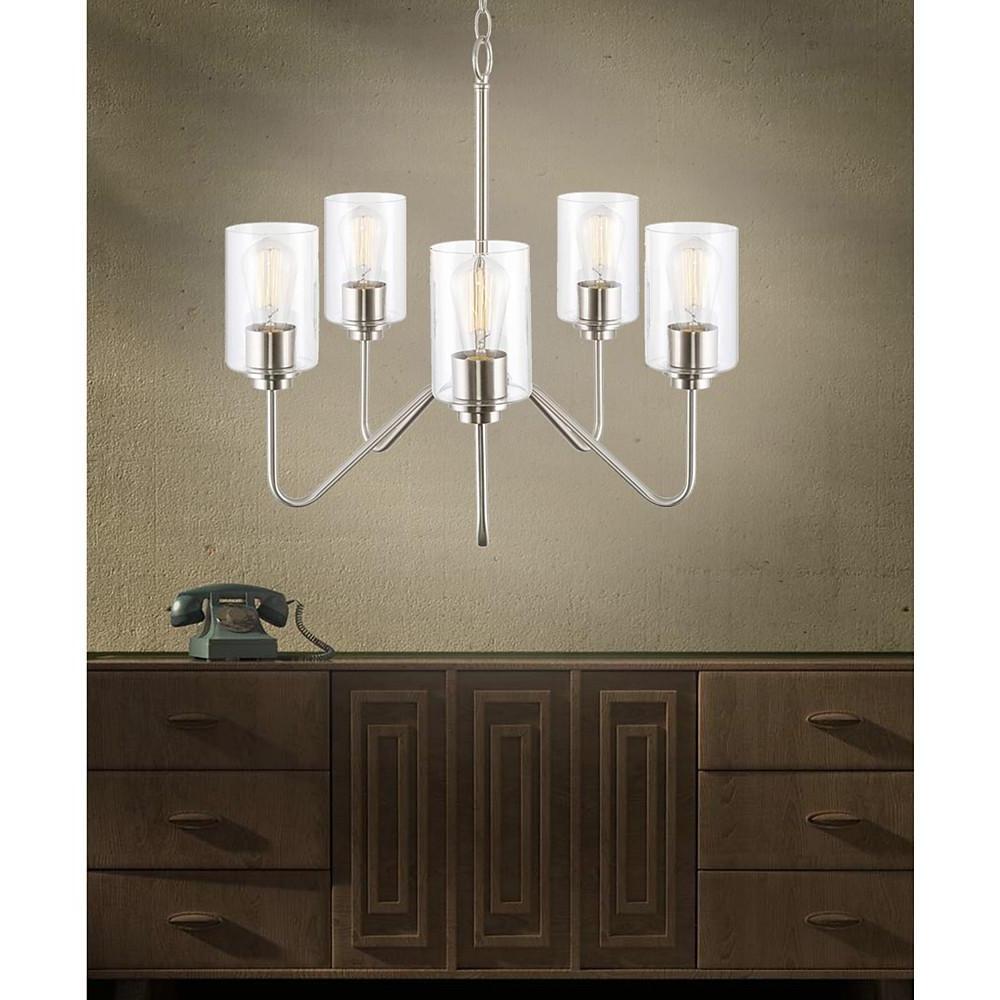 5-Light Glass Shade Chandelier with Electroplated Metal Frame