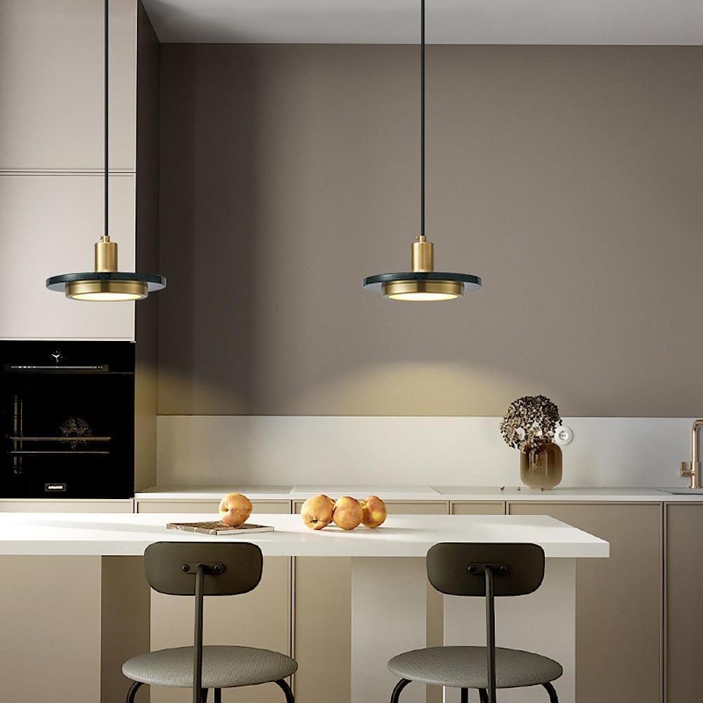 Double Circle Pendant Light Classic Metal Marble Ceiling Fixture