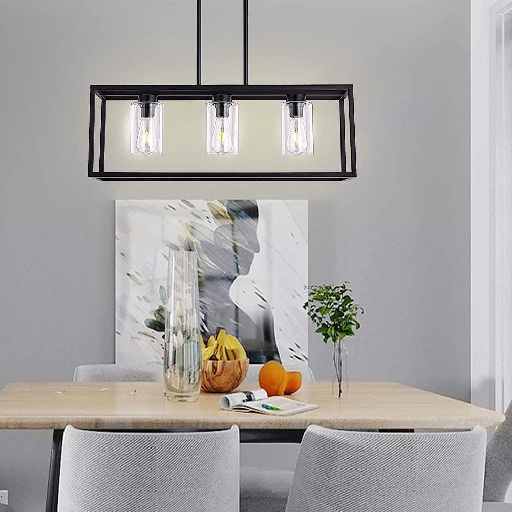 Rectangular Industrial Chandelier Metal Glass Lantern Pendant Light
