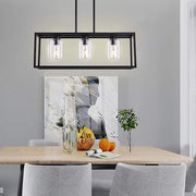 Rectangular Industrial Chandelier Metal Glass Lantern Pendant Light