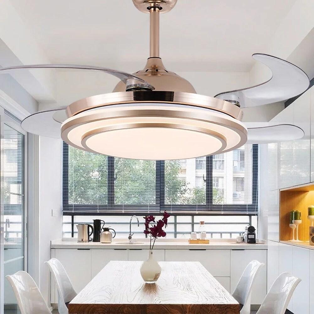 Retractable Blade LED Ceiling Fan with Gold Finish