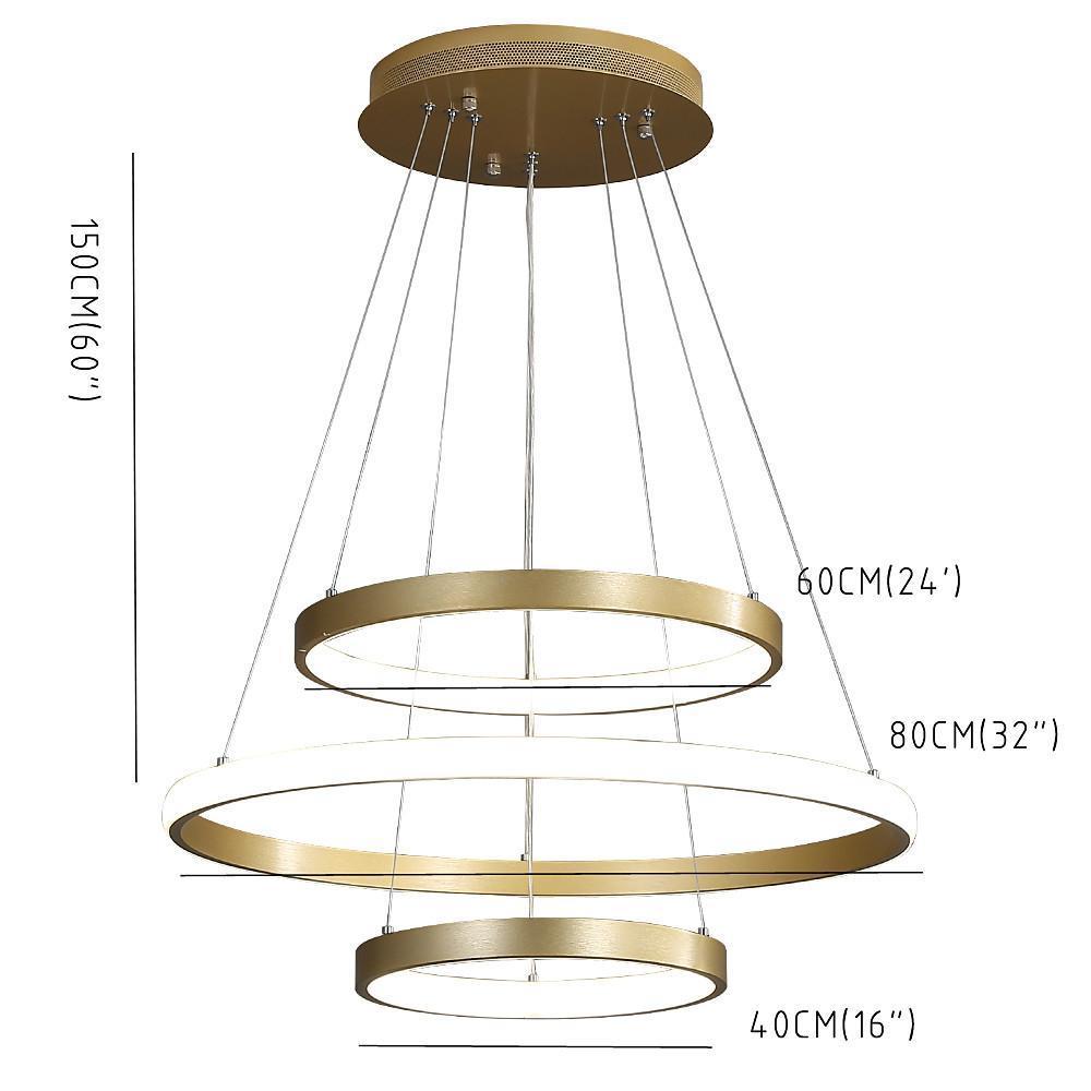 3-Ring Dimmable Contemporary Gold LED Chandelier