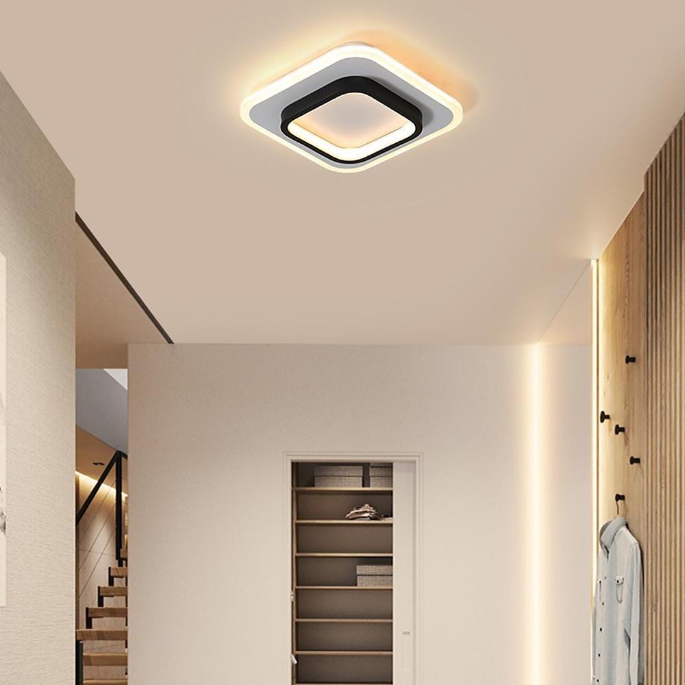 Modern Double Square Flush Mount LED Ceiling Light Black White
