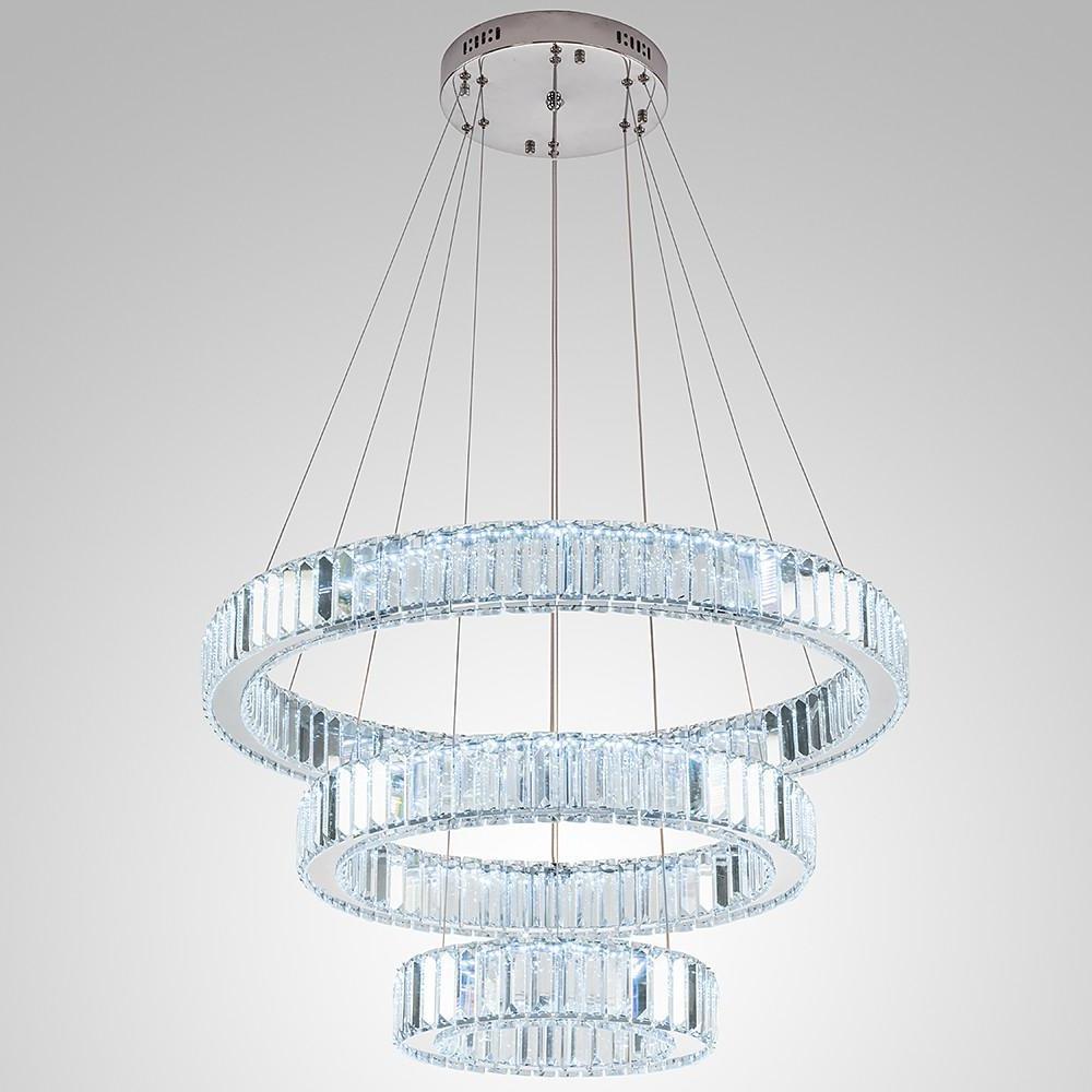 Crystal 3-Tier Ring Pendant Light Modern Chrome Chandelier