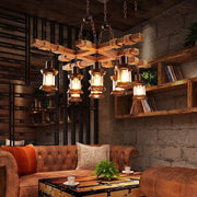 Vintage Wood & Glass 8-Light Farmhouse Pendant Chandelier