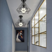 Geometric Caged Semi Flush Mount Ceiling Light - Black & White