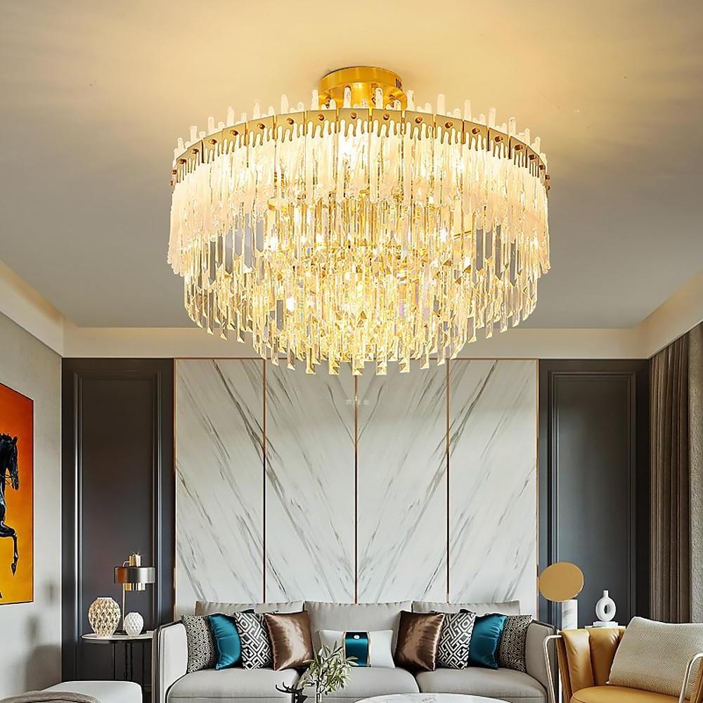 Round Crystal Chandelier | Gold Finish | Modern Luxury Design