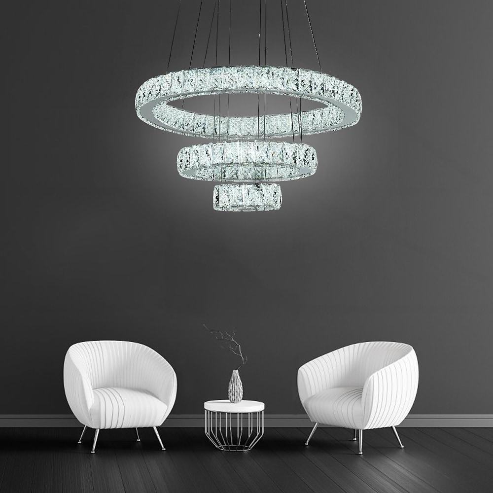 3-Tier Crystal Ring Chandelier with LED - Modern Chrome Finish