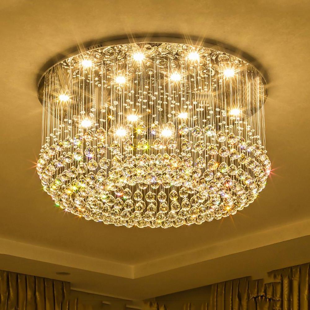 Crystal Drum Flush Mount Chandelier Modern 5-Tier LED Ceiling Light
