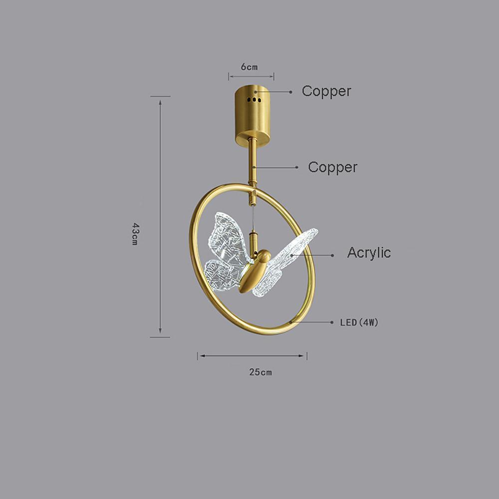 Butterfly Ring LED Semi Flush Mount Ceiling Light Brass Acrylic