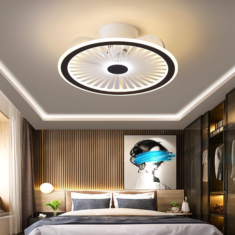 Modern Bladeless Ceiling Fan with Dimmable LED Light - Black/White