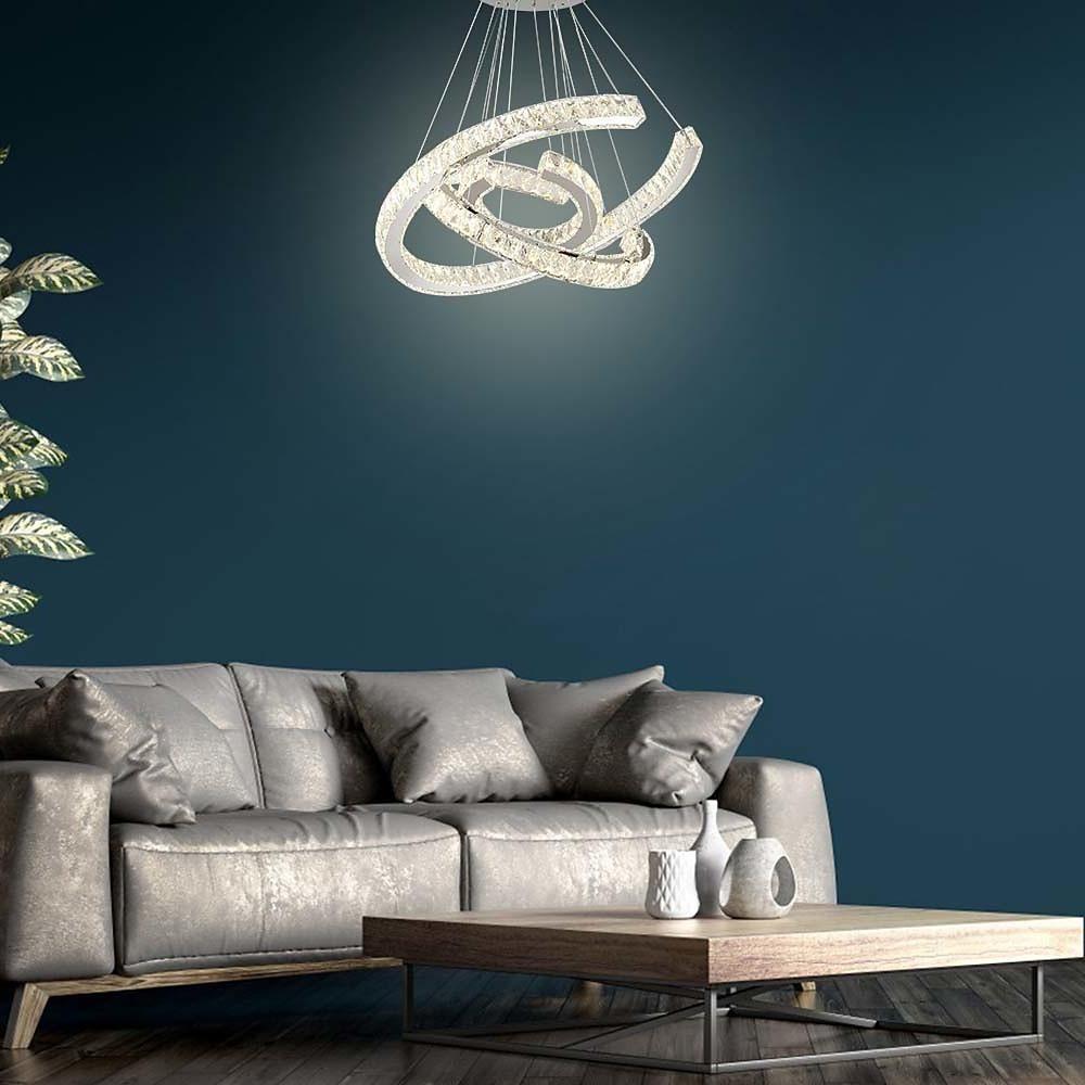 Wave Crystal Chandelier with Stainless Steel Finish - 3-Light LED