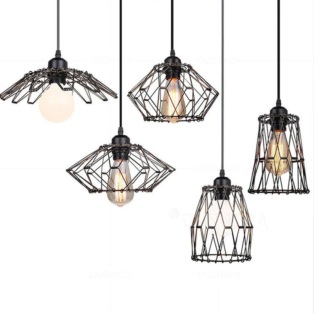 Industrial Metal Lantern Pendant Light Vintage Cage Chandelier
