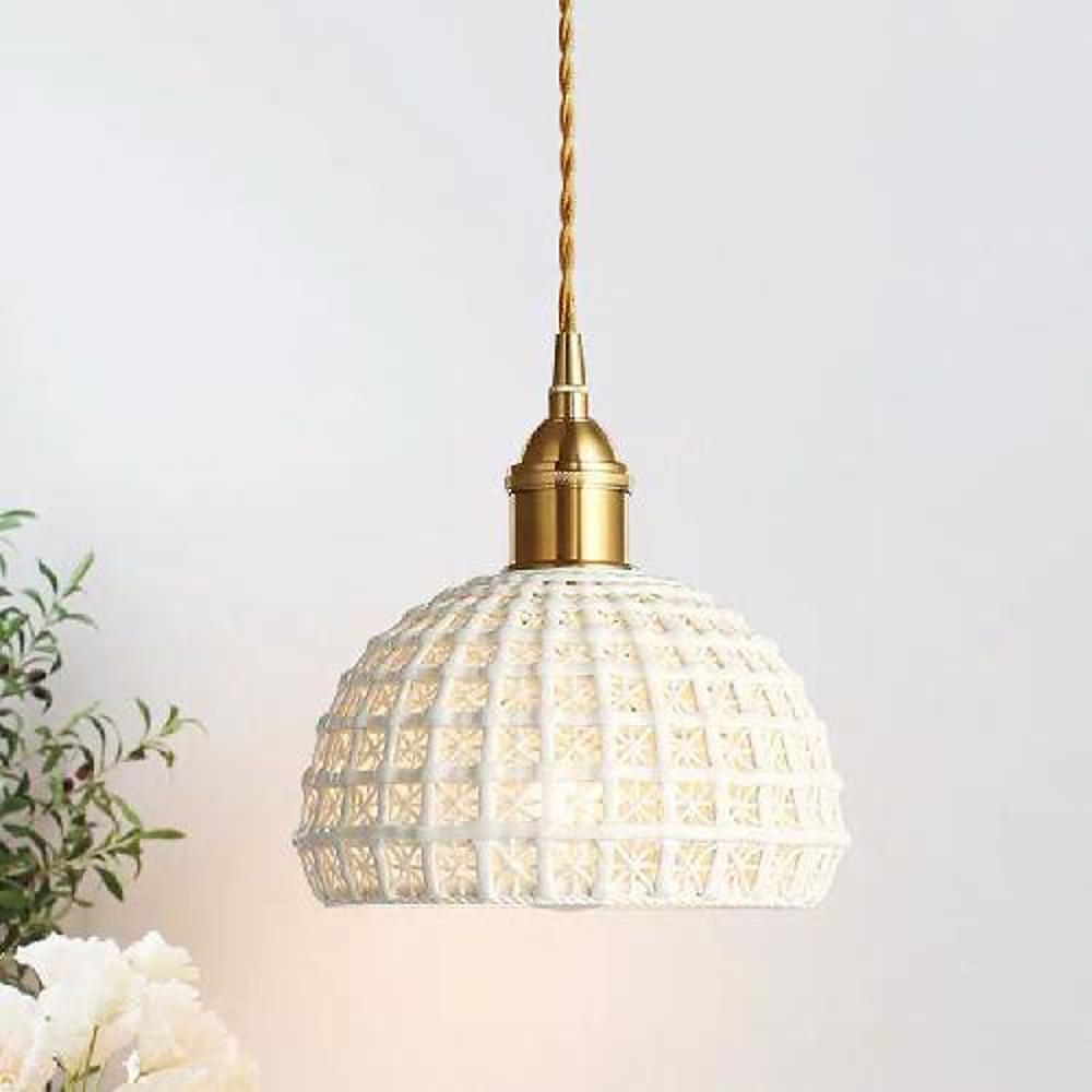 Semi-Globe Ceramic Copper Pendant Light Modern Dining Room Lighting