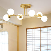 6-Light Sputnik Semi-Flush Mount Light Gold 31'' Opal Glass