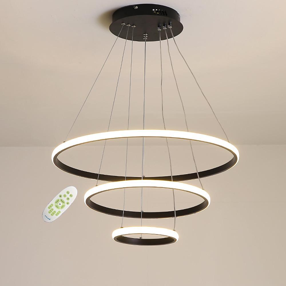 Adjustable Triple Ring Dimmable LED Chandelier Modern Black Metal