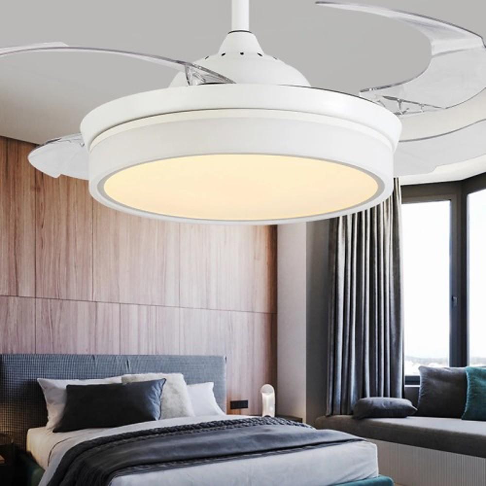 Retractable Blade LED Ceiling Fan Light - White Industrial Modern