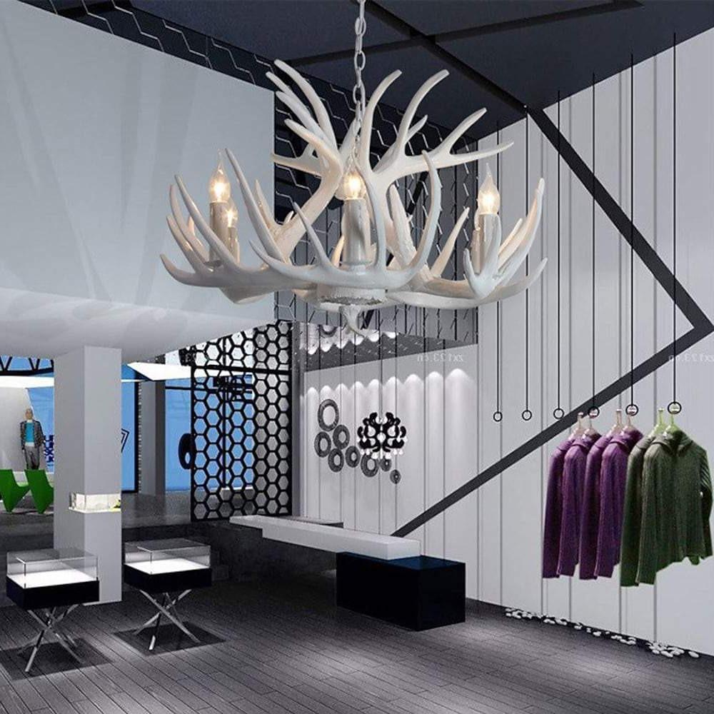 White Antler Chandelier with Candle Lights - 4/6/8 Lights