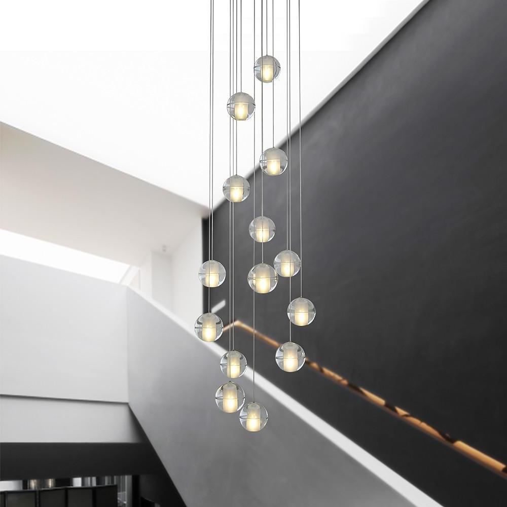 Modern Crystal Chandelier 14 LED Adjustable Height Pendant Light