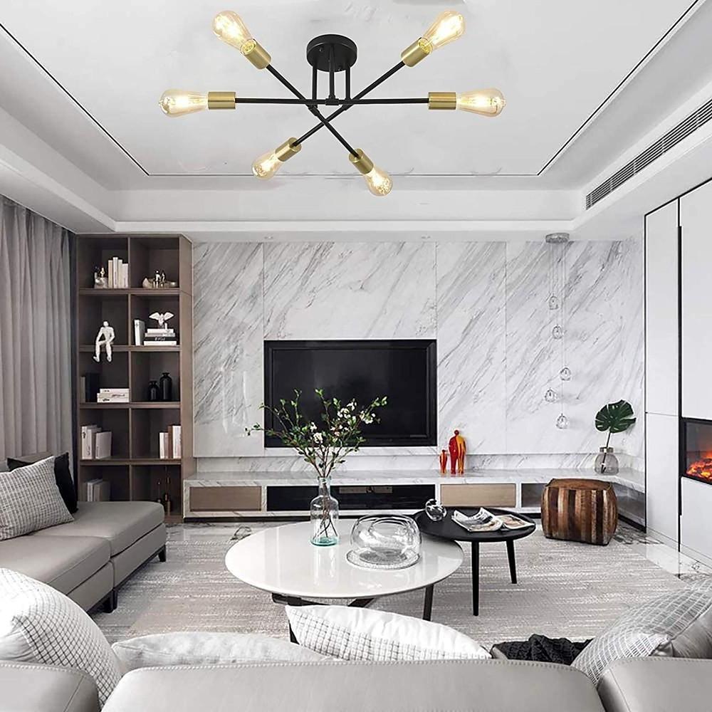 Geometric Sputnik Chandelier 6-Light Metal & Glass Ceiling Light