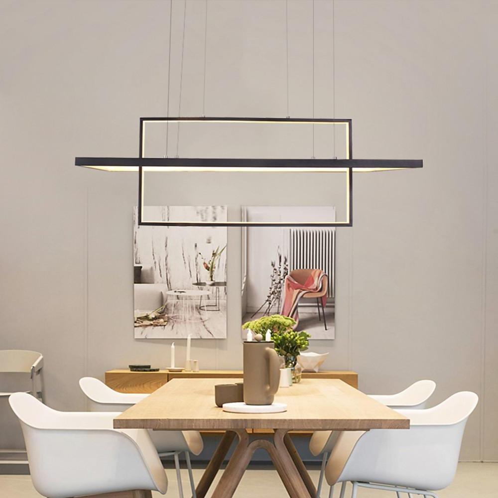 2-Tier Rectangular LED Pendant Light Modern Aluminum Black White