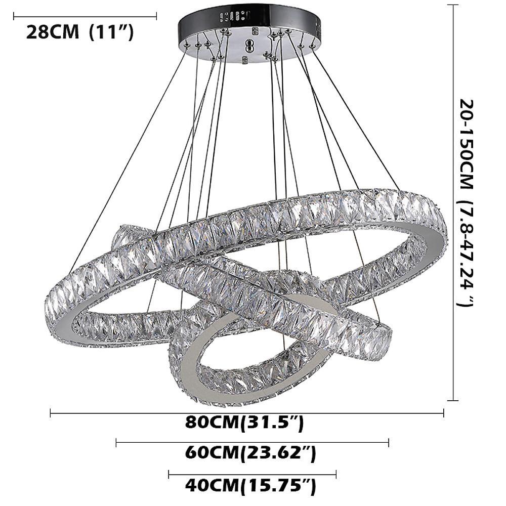 Crystal LED Modern Chandelier Triple Ring Dimmable Pendant Light