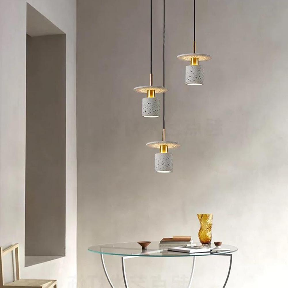 Terrazzo Cement Cylinder LED Pendant Light Modern Island Lighting