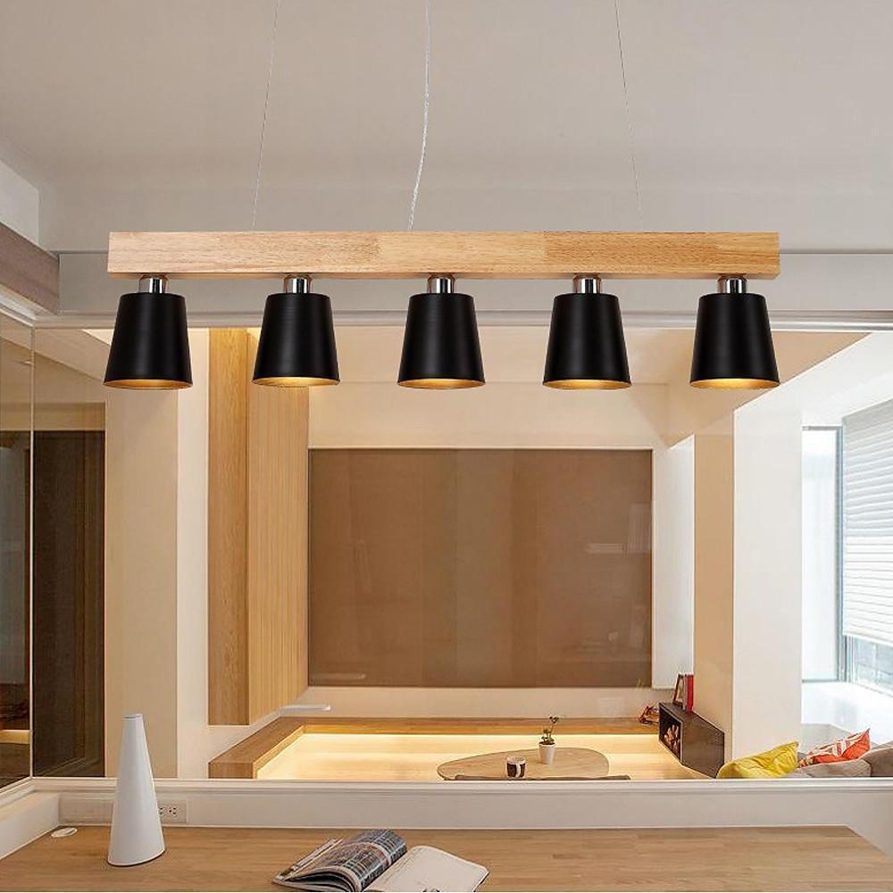 Linear Wood Chandelier 5-Light Island Kitchen Dining Room Pendant