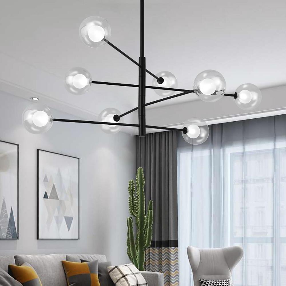 Linear Sputnik Chandelier Black Glass Metal 8-Light Modern