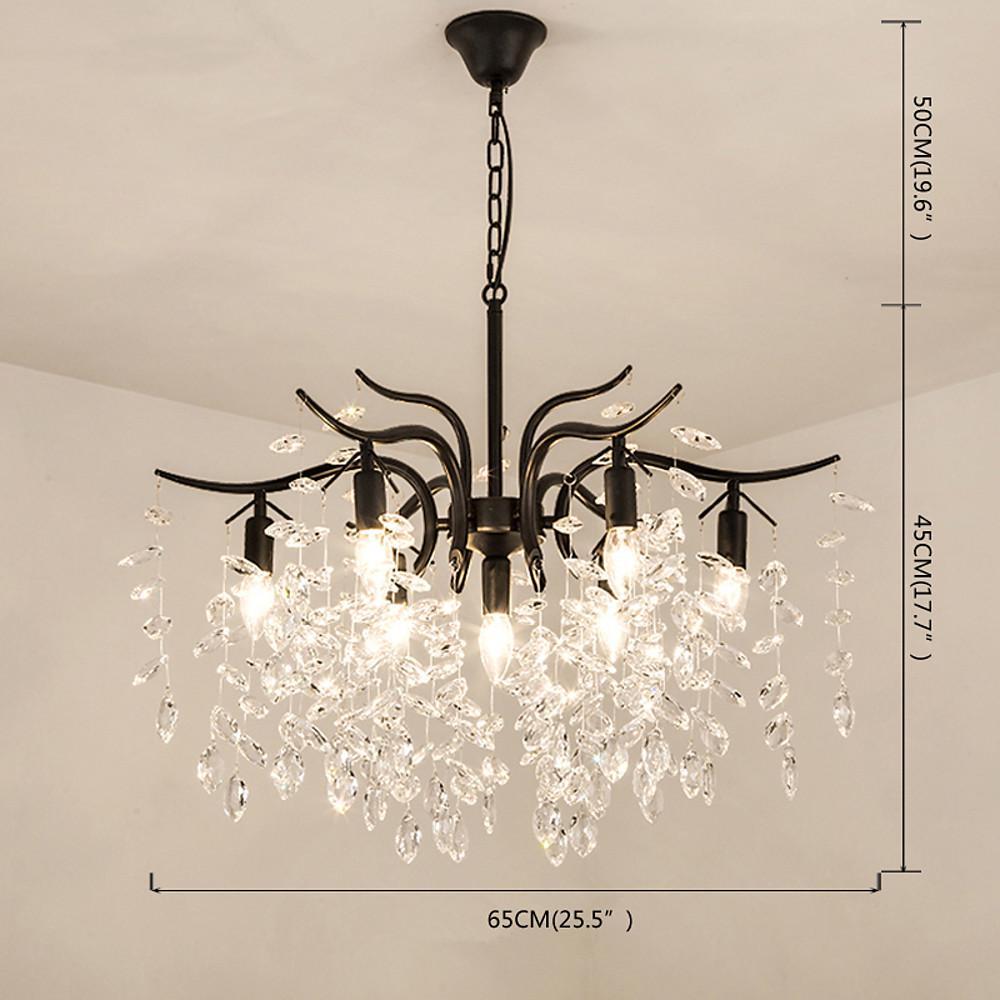 Crystal 7-Light Candle Chandelier Metal Frame Black Gold Finish