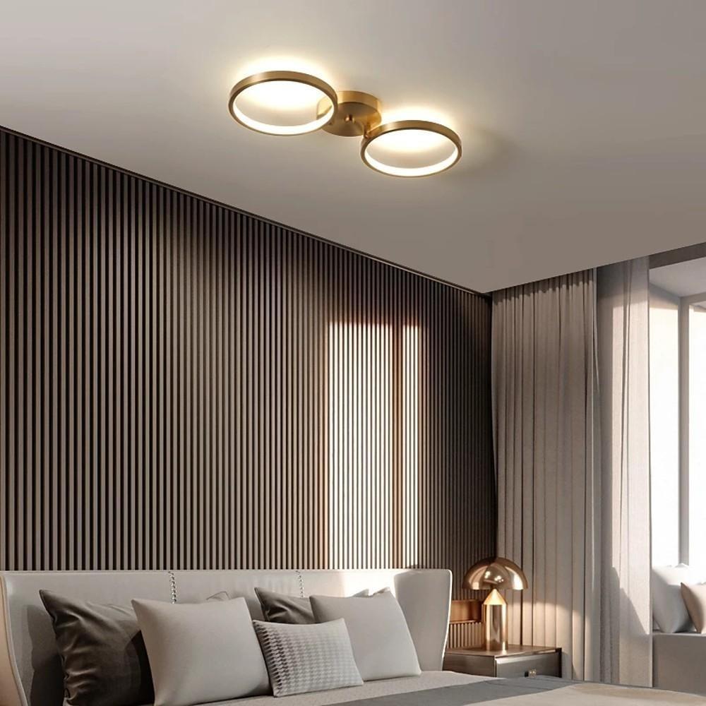 Three Light Circular Flush Mount Ceiling Light Gold Copper Modern LED