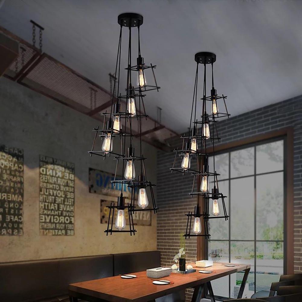 Industrial Black Metal Wire Cage Pendant Light Adjustable