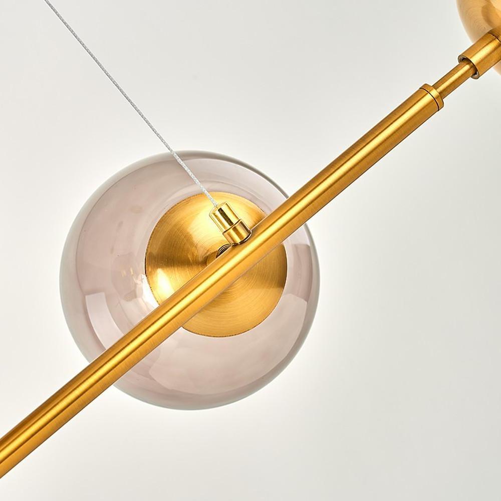 Nordic Linear Glass Globe Chandelier 4/6 Lights Gold Metal
