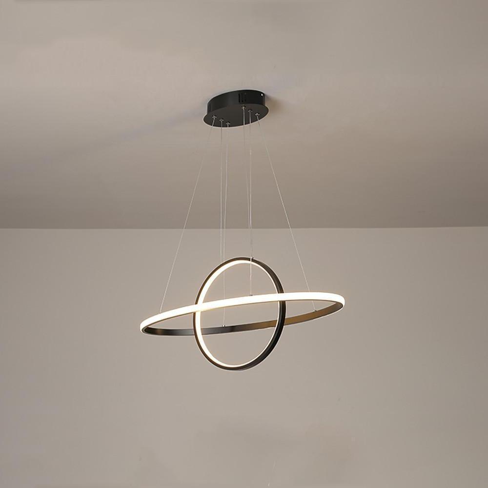 Modern Double Circle LED Pendant Light Metal Adjustable Chandelier