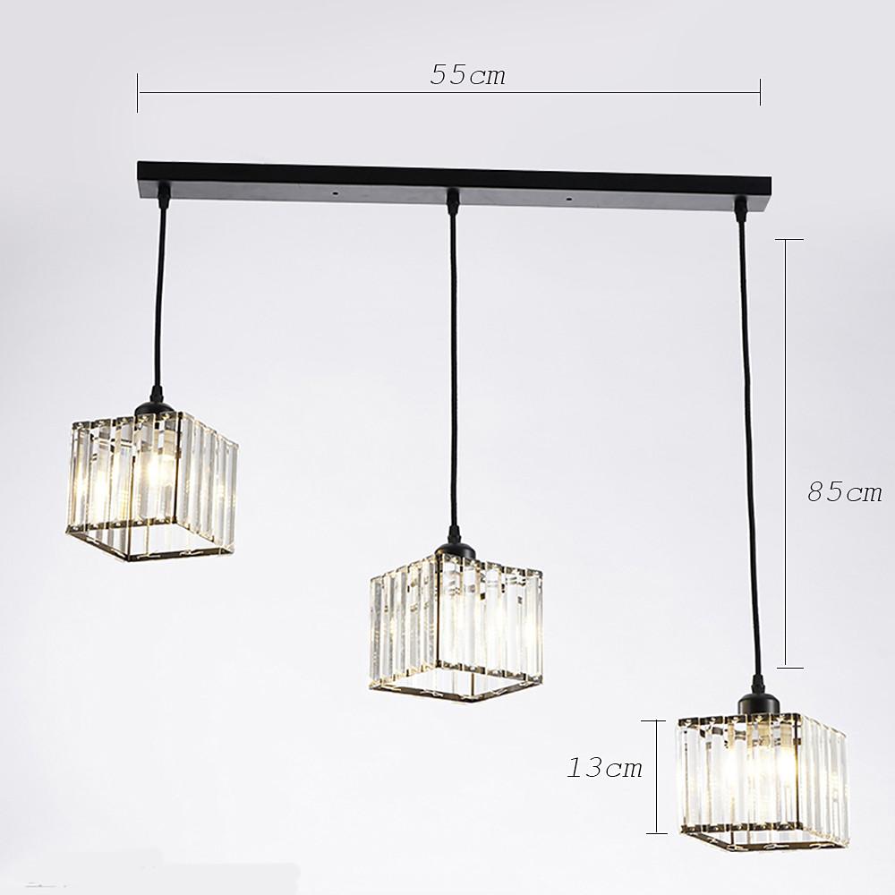 Crystal Square Pendant Light Metal Contemporary Ceiling Fixture