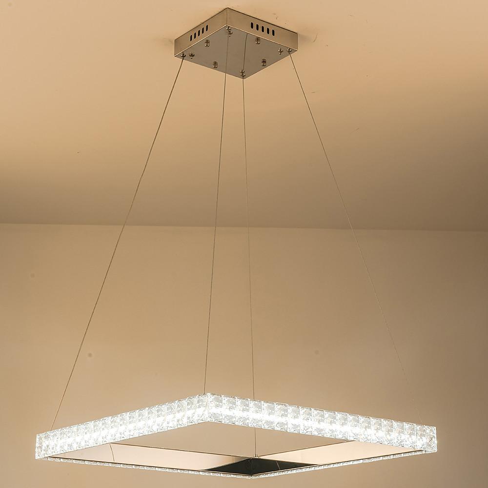 Square Crystal Metal LED Chandelier Modern Pendant Light