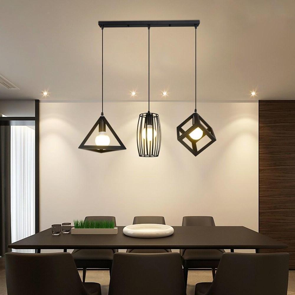 Geometric Black Metal LED Pendant Light – Adjustable Industrial